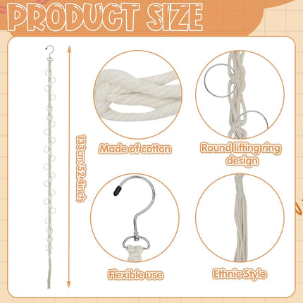 Hanging Braided Hair Clip Organizer with Swivel Hook and 20 Metal Rings, Claw Clip Organizer Daily Necessities for Women, Flexible Hanging Storage Decor for Wall.