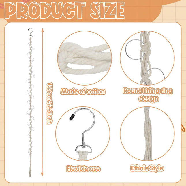 Hanging Braided Hair Clip Organizer with Swivel Hook and 20 Metal Rings, Claw Clip Organizer Daily Necessities for Women, Flexible Hanging Storage Decor for Wall.