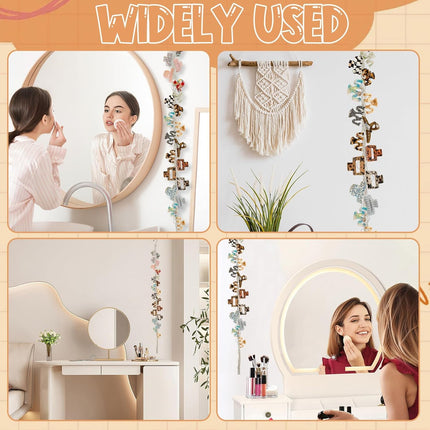 Hanging Braided Hair Clip Organizer with Swivel Hook and 20 Metal Rings, Claw Clip Organizer Daily Necessities for Women, Flexible Hanging Storage Decor for Wall.