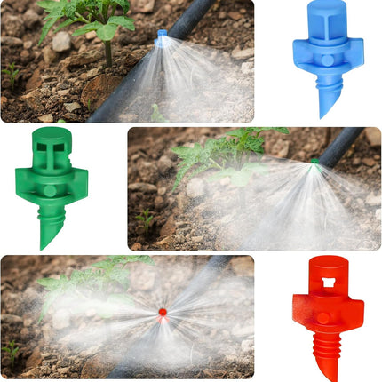 150Pcs Drip Irrigation Emitters, Micro Sprinkler Heads Misting Sprinkler Refraction Micro Sprayer Nozzles for Plants Lawn Water System (90/180/360 Degrees).