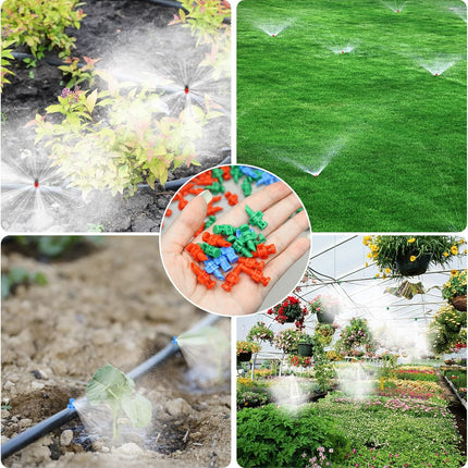 150Pcs Drip Irrigation Emitters, Micro Sprinkler Heads Misting Sprinkler Refraction Micro Sprayer Nozzles for Plants Lawn Water System (90/180/360 Degrees).