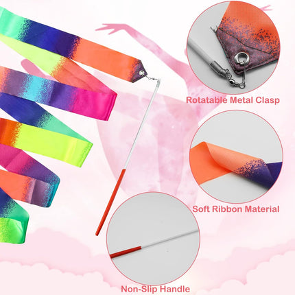 2Pcs Ribbon wands Rainbow Dance for Kids, 78.74 Inch Rhythmic Gymnastics Ribbon Dancer Wand with Rod, Soft Rainbow Ribbon Twirling Dance Streamers for Kids Girls Adults Artistic Dancing (Colorful).