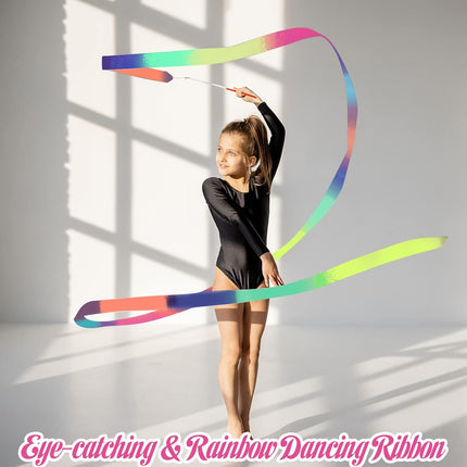 2Pcs Ribbon wands Rainbow Dance for Kids, 78.74 Inch Rhythmic Gymnastics Ribbon Dancer Wand with Rod, Soft Rainbow Ribbon Twirling Dance Streamers for Kids Girls Adults Artistic Dancing (Colorful).
