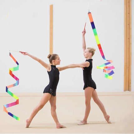 2Pcs Ribbon wands Rainbow Dance for Kids, 78.74 Inch Rhythmic Gymnastics Ribbon Dancer Wand with Rod, Soft Rainbow Ribbon Twirling Dance Streamers for Kids Girls Adults Artistic Dancing (Colorful).