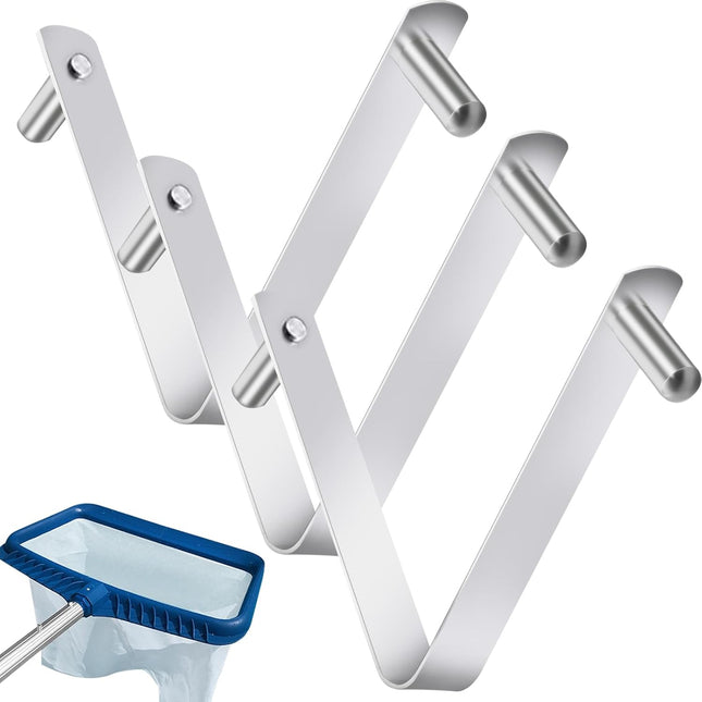 3Pcs Pool Brush Clip V-Shaped Clip, Pool Pole Clips Pool Hooks for Poles, Stainless Steel Clips Double Pin Spring Button Clip for Brushes Skimmers Pool Net Swimming Pool Spa Brush.