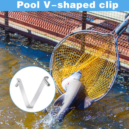 3Pcs Pool Brush Clip V-Shaped Clip, Pool Pole Clips Pool Hooks for Poles, Stainless Steel Clips Double Pin Spring Button Clip for Brushes Skimmers Pool Net Swimming Pool Spa Brush.