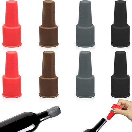 8Pcs Silicone Wine Stopper for Wine Bottles, Reusable Sparkling Wine Bottle Stopper, Silicone Wine Seal Stopper, Wine Bottle Cover Caps to Keep Wine Fresh, Beer Champagne Stopper Home Use(4 Colors).