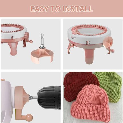 Knitting Machine Adapter,Quick Knit Machine Attachment with Power Screwdriver for 48Needles,40 and 22,Crank Handle Adapter with Hex Drill Steel Bit,DIY Craft Knit Sewing Accessories for Beginner(Pink).