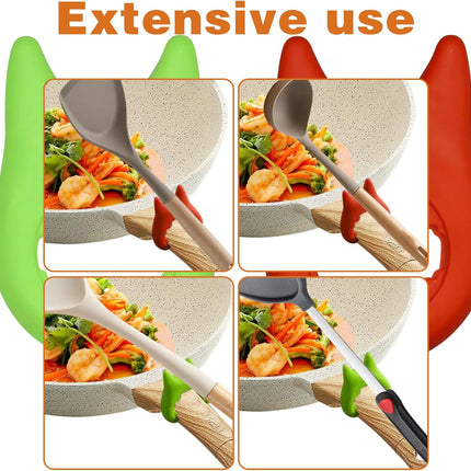 2pcs Silicone Pot Holders, Adjustable Kitchen Silicone Spoon Rest Suitable for Placing Spoons and Spatulas After Cooking in a Steamer Utensil Rest, Anti-Slip Spatula Pot Spoon Holder (Green/Red).