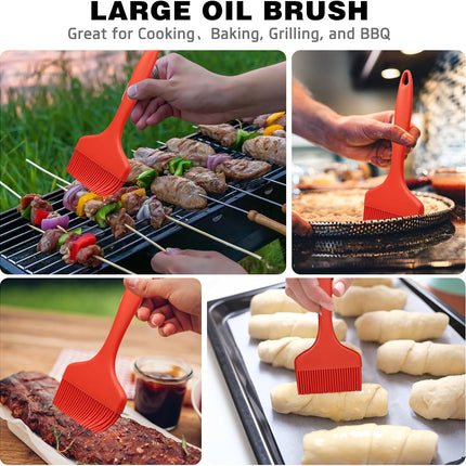 Silicone Basting Brush, Large BBQ Pastry Brush for Cooking, Extra Wide Basting Brush for Grilling Cooking Baking, Kitchen Brush Heat Resistant BBQ Food Brush for Sauce Butter Oil Marinades(Red).