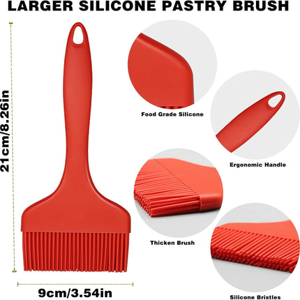 Silicone Basting Brush, Large BBQ Pastry Brush for Cooking, Extra Wide Basting Brush for Grilling Cooking Baking, Kitchen Brush Heat Resistant BBQ Food Brush for Sauce Butter Oil Marinades(Red).