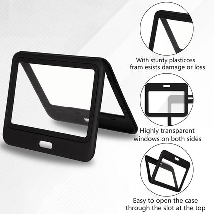 1 Pcs ID Badge Holder with Double-Sided Windows Horizontal Hard Plastic Case Black Card Protector Pouch for Office School ID Credit Cards Proximity Key Cards Driver’s Licenses and Passes.