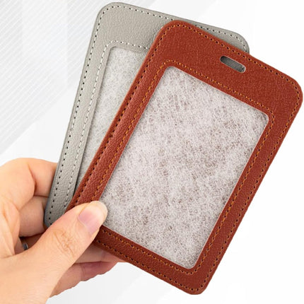 1 Pcs Leather ID Badge Holder - Horizontal, Black, Multiple Card Slots for Offices, Staff, Students, Employees.
