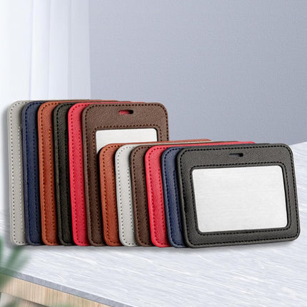 1 Pcs Leather ID Badge Holder - Horizontal, Black, Multiple Card Slots for Offices, Staff, Students, Employees.