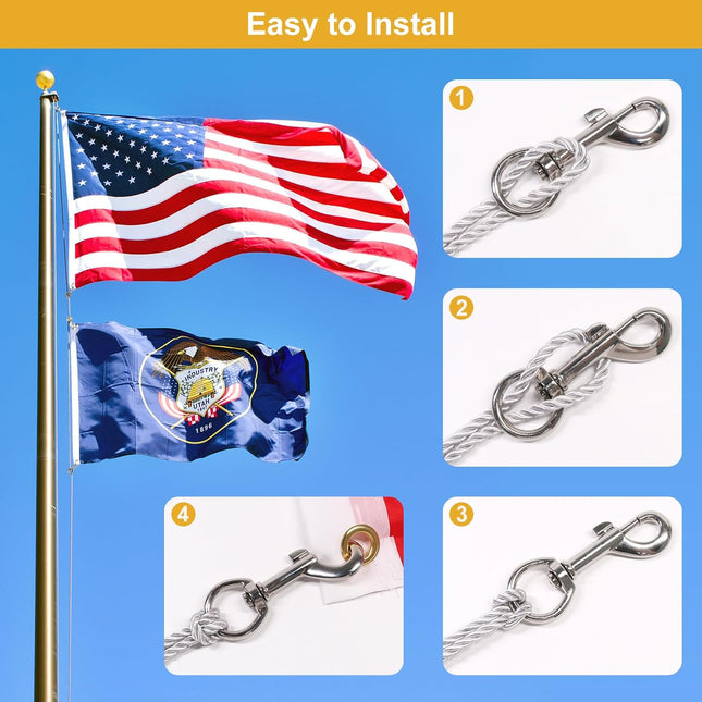 Flag Clips Flagpole Rope Hooks 4 Pcs Swivel Eye Bolt Snap Hooks, Stainless Steel Halyard Rope Clips for Dog Leash, Marine Boat & Diving.