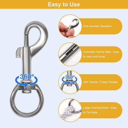 Flag Clips Flagpole Rope Hooks 4 Pcs Swivel Eye Bolt Snap Hooks, Stainless Steel Halyard Rope Clips for Dog Leash, Marine Boat & Diving.