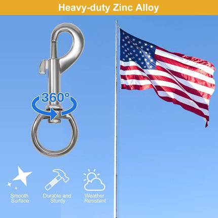Flag Clips Flagpole Rope Hooks 4 Pcs Swivel Eye Bolt Snap Hooks, Stainless Steel Halyard Rope Clips for Dog Leash, Marine Boat & Diving.