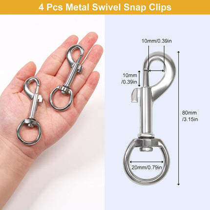 Flag Clips Flagpole Rope Hooks 4 Pcs Swivel Eye Bolt Snap Hooks, Stainless Steel Halyard Rope Clips for Dog Leash, Marine Boat & Diving.