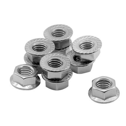 M6*1.0 Serrated Flange Hex Lock Nuts 304 Stainless Steel 18-8 Bright Finish (30PCS).