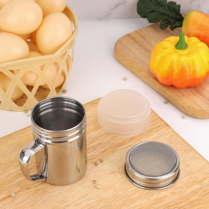 1 Pack Powdered Sugar Shaker Duster with Handle, Cinnamon Shaker Flour Sifter, Fine Mesh Stainless Steel Dredge for Baking Soda Flour Cinnamon Cocoa, 7oz.