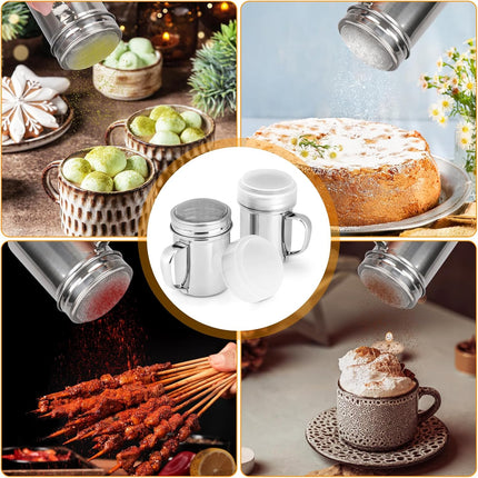 1 Pack Powdered Sugar Shaker Duster with Handle, Cinnamon Shaker Flour Sifter, Fine Mesh Stainless Steel Dredge for Baking Soda Flour Cinnamon Cocoa, 7oz.