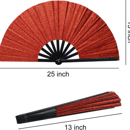 Line Dance Popping Fan,13 Inches Clacking Fans for Line Dancing,Boots on The Ground Hand Fan,Popping Fans for Line Dancing,Music Festivals,Carnival,Disco, Party (Red Glitter).