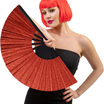 Line Dance Popping Fan,13 Inches Clacking Fans for Line Dancing,Boots on The Ground Hand Fan,Popping Fans for Line Dancing,Music Festivals,Carnival,Disco, Party (Red Glitter).