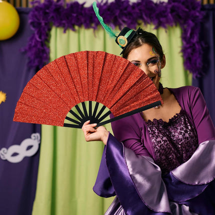 Line Dance Popping Fan,13 Inches Clacking Fans for Line Dancing,Boots on The Ground Hand Fan,Popping Fans for Line Dancing,Music Festivals,Carnival,Disco, Party (Red Glitter).