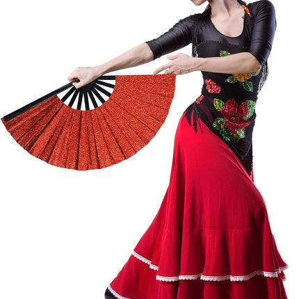 Line Dance Popping Fan,13 Inches Clacking Fans for Line Dancing,Boots on The Ground Hand Fan,Popping Fans for Line Dancing,Music Festivals,Carnival,Disco, Party (Red Glitter).