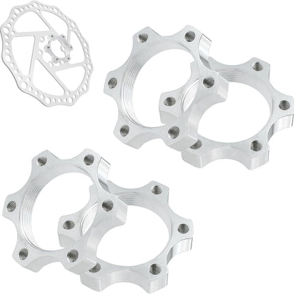 4 Pcs 44MM Bike Freewheel Threaded Hubs Disk Brake Adapter, 1.73-inch Aluminum Alloy 6-Bolt Disc Brake Rotor Flange Adapter, Silver.