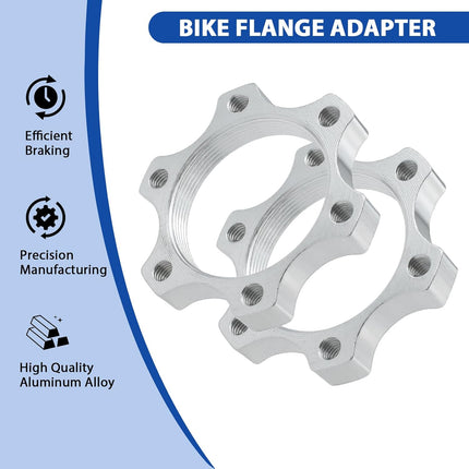 4 Pcs 44MM Bike Freewheel Threaded Hubs Disk Brake Adapter, 1.73-inch Aluminum Alloy 6-Bolt Disc Brake Rotor Flange Adapter, Silver.