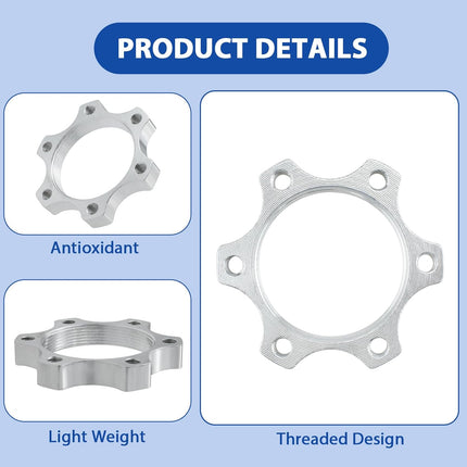 4 Pcs 44MM Bike Freewheel Threaded Hubs Disk Brake Adapter, 1.73-inch Aluminum Alloy 6-Bolt Disc Brake Rotor Flange Adapter, Silver.