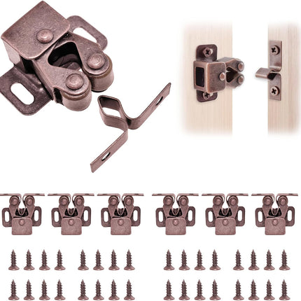 8 Pcs Cabinet Latch Double Roller Catch, Catch Hardware for Cupboard Closet Cabinet Door Latches and Catches, Cold Rolled Steel Cabinet Latches with Spear Strike, Red Bronze.