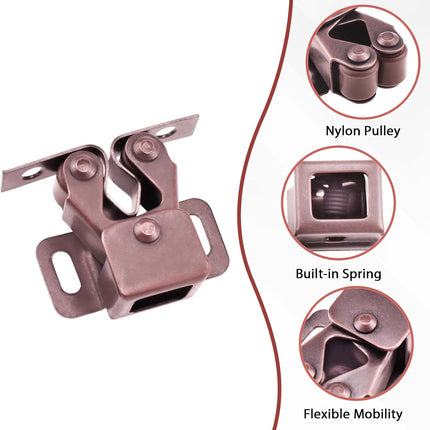 8 Pcs Cabinet Latch Double Roller Catch, Catch Hardware for Cupboard Closet Cabinet Door Latches and Catches, Cold Rolled Steel Cabinet Latches with Spear Strike, Red Bronze.
