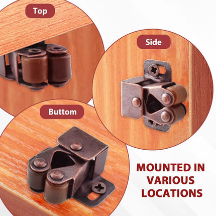 8 Pcs Cabinet Latch Double Roller Catch, Catch Hardware for Cupboard Closet Cabinet Door Latches and Catches, Cold Rolled Steel Cabinet Latches with Spear Strike, Red Bronze.