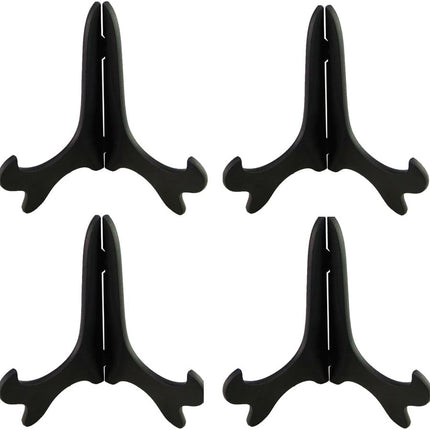 Black 4" Wood-Like Plastic Easels Plate Display Stands Picture Frame Stand Holder-Set of 4.