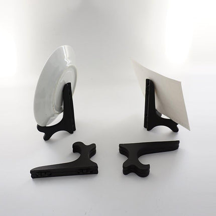 Black 4" Wood-Like Plastic Easels Plate Display Stands Picture Frame Stand Holder-Set of 4.