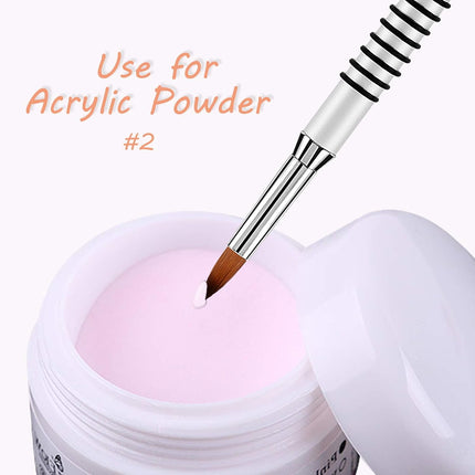 3D Nail Art Brush for Acrylic Powder, Kolinsky Acrylic Nail Brush, Silver Metal with Non-Slip Handle (Size # 2).