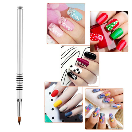 3D Nail Art Brush for Acrylic Powder, Kolinsky Acrylic Nail Brush, Silver Metal with Non-Slip Handle (Size # 2).