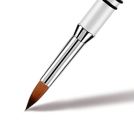 3D Nail Art Brush for Acrylic Powder, Kolinsky Acrylic Nail Brush, Silver Metal with Non-Slip Handle (Size # 2).