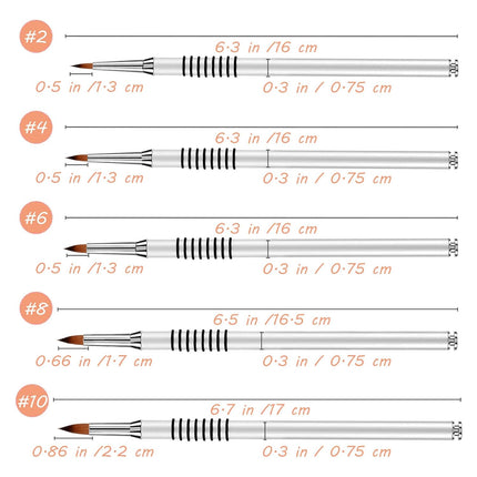 3D Nail Art Brush for Acrylic Powder, Kolinsky Acrylic Nail Brush, Silver Metal with Non-Slip Handle (Size # 2).