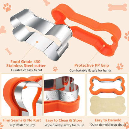 Dog Cookie Cutters Set 3 Piece -3 Different Sizes Of Dog, Bone, and Paw Print Cookie Mold Dog Bone Cutters Stainless Steel Shaped Cutters for Homemade Treats,Cakes and Cookies.