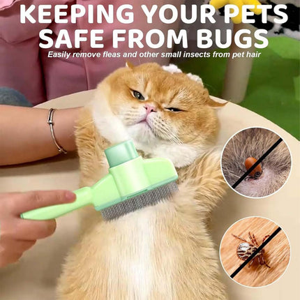 Pet Comb for Cats,Pet Hair Removal Comb Flea Comb with Release Button (Green).