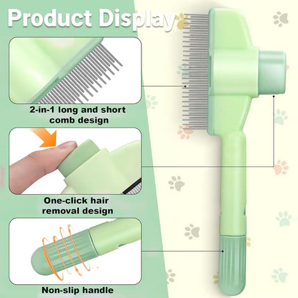 Pet Comb for Cats,Pet Hair Removal Comb Flea Comb with Release Button (Green).