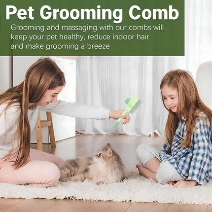 Pet Comb for Cats,Pet Hair Removal Comb Flea Comb with Release Button (Green).