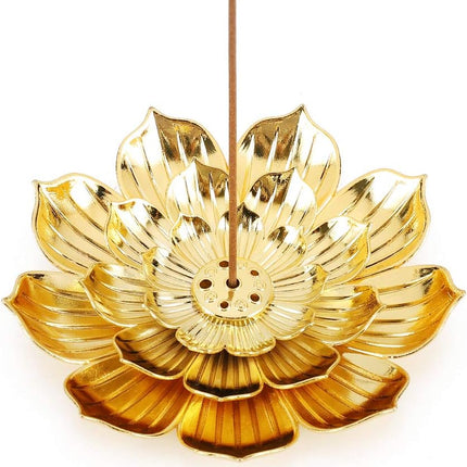Zinc Alloy Incense Holder, Lotus Stick Incense Burner, Incense Holder for Stick/Coil/Cone Incense with Ash Catcher, Gold.