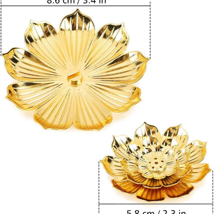 Zinc Alloy Incense Holder, Lotus Stick Incense Burner, Incense Holder for Stick/Coil/Cone Incense with Ash Catcher, Gold.