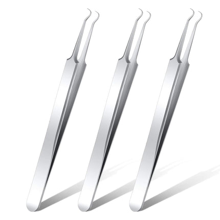 3 Pcs Blackhead Tweezer Stainless Steel Pimple Tweezers Extractor Tool for Remove Zit Whitehead Pimple Bend Curved Tweezer Skin Blackhead Remover Tools(Silver).