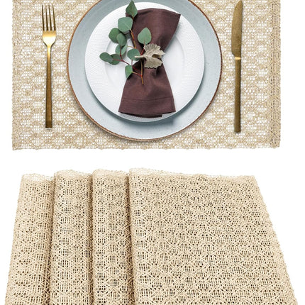 Paper Braided Placemats Natural Non-Slip Heat Resistant Table Mats for Dining Tables Farmhouse Woven Rectangular Indoor & Outdoor Place mats (4, Braided Beige).