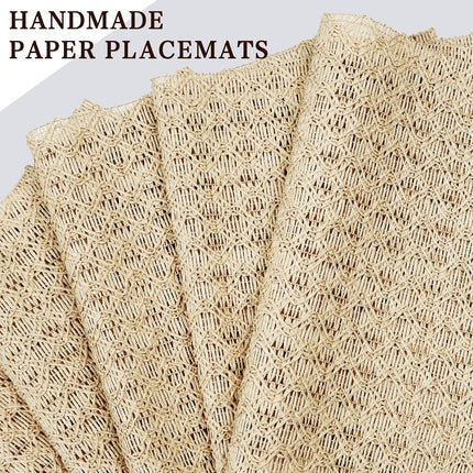 Paper Braided Placemats Natural Non-Slip Heat Resistant Table Mats for Dining Tables Farmhouse Woven Rectangular Indoor & Outdoor Place mats (4, Braided Beige).